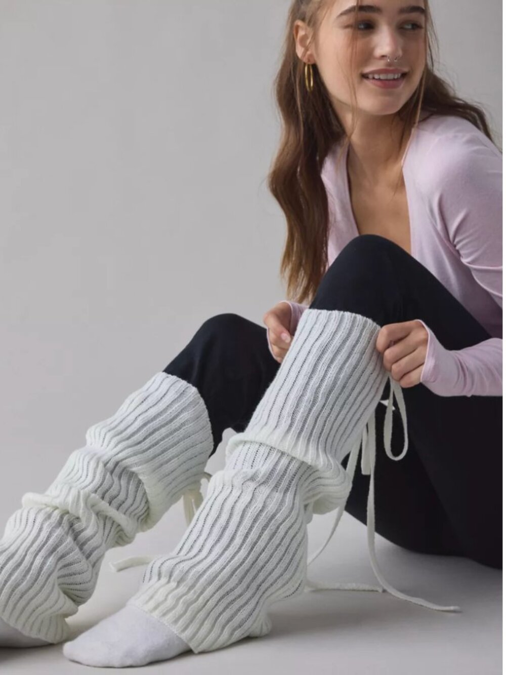 URBAN OUTFITTERS UO Tie Ribbed Knit Leg Warmers BLACK O/S NEW